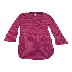 Oh Baby by Motherhood Blouse Top Women Small Pink Striped Surplice Neck Pullover